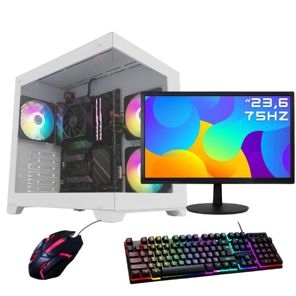 PC GAMER AGARON COMPLETO - MONITOR - RYZEN 5 5600GT - AQUARIO BRANCO - SSD 480GBA