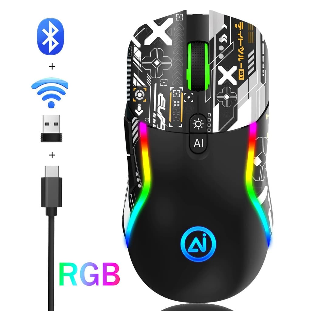 Mouse Gamer RGB Iluminação Óptico UltraMax Sem Fio Bluetooth5.0 Ergonômico Recarregável Notebook