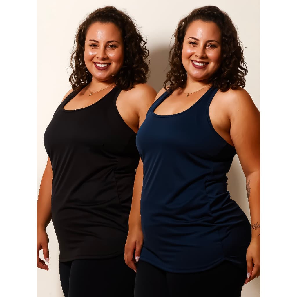 Kit 2 Regata Feminina Plus Size DryFit Camiseta Academia Fitness Roupa Tapa Bumbum Longa Blusa Curve