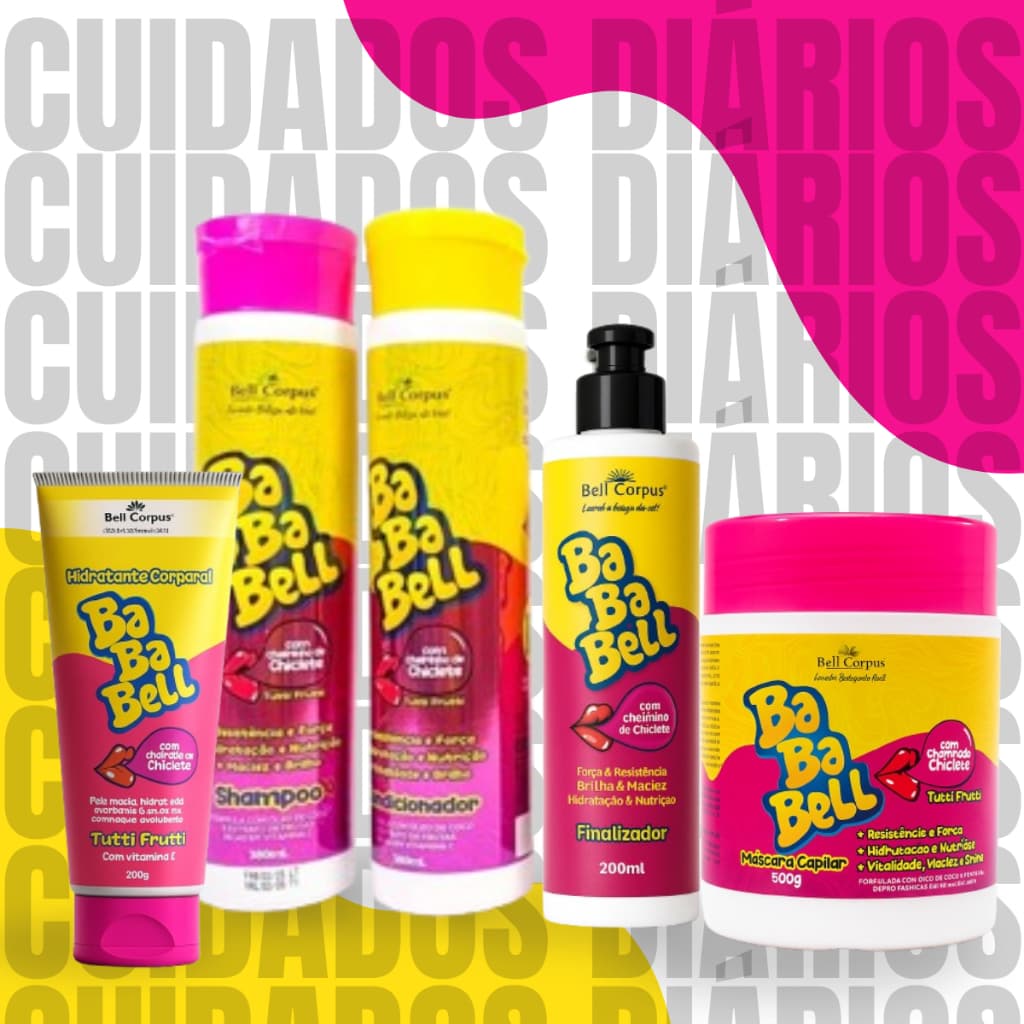 Kit Capilar e Creme Corporal Hidratante Shampoo Condicionador Perfume Doce Tutti Frutti