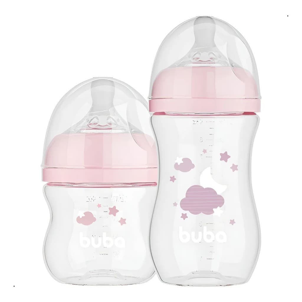 Kit 2 Mamadeira Easy Flow Nuvem Rosa 120ml e 270ml - Buba