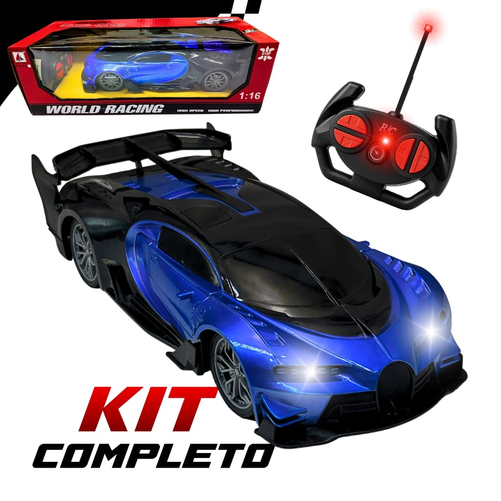 Carrinho De Controle Remoto Com Farol Luz Led Brinquedo Presente Infantil Esportivo Corrida Menino