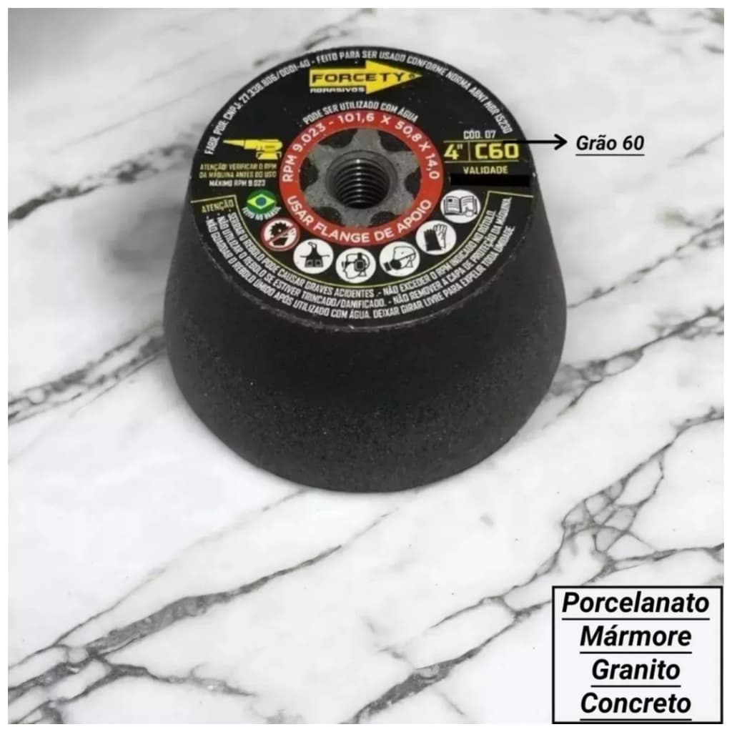 Rebolo Cônico Acabamento Desbaste Porcelanato Mármore Granito Azulejo Gr 60 Lixadeira Esmerilhadeira