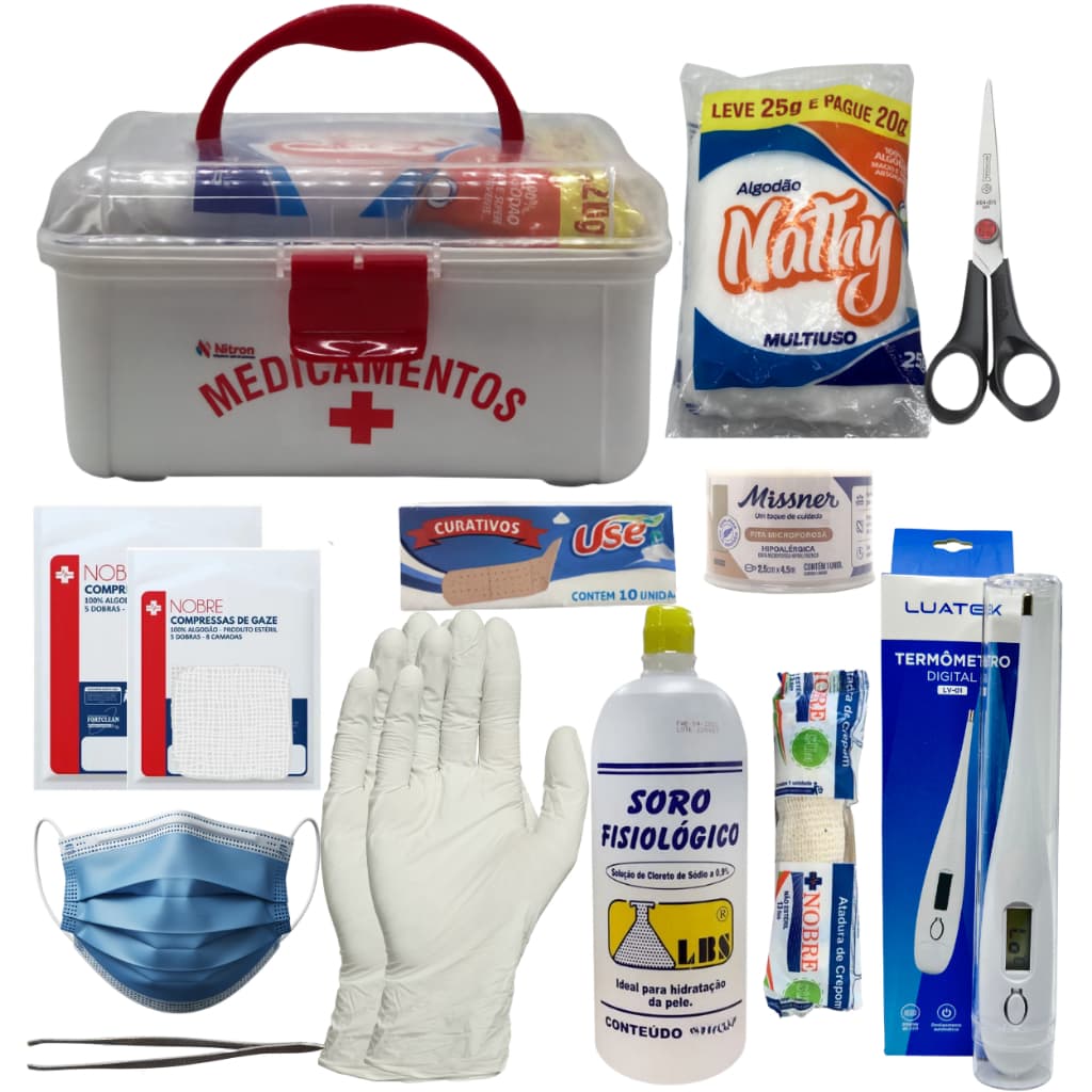 Kit Básico Primeiros Socorros Para Viagem Vários itens 19x16x10