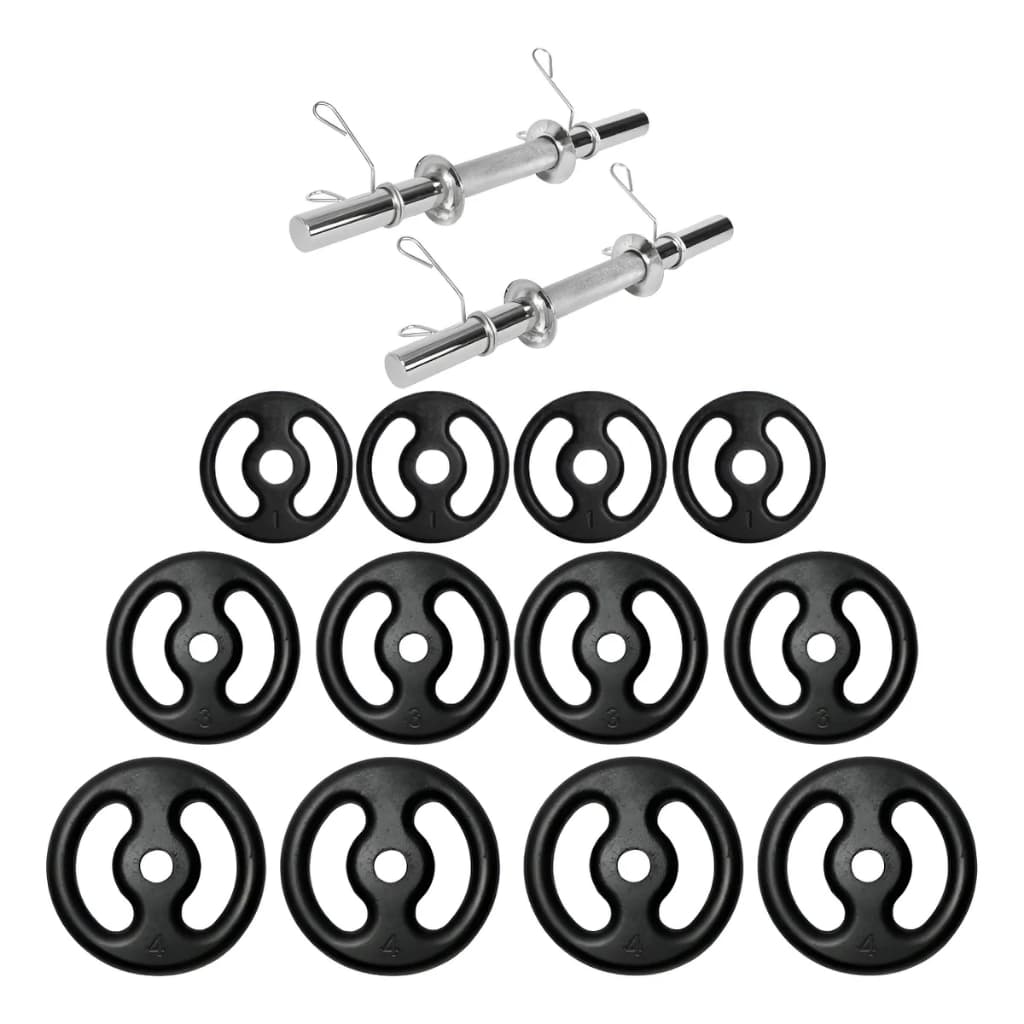 Kit Halteres Maciço Com Presilhas + Anilhas Pintada Para Academia Treino Musculação