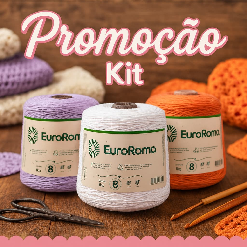 Kit 3 Barbantes EuroRoma Fio 8 - 3 Unidades de 1Kg Cada - Barbante para Crochê, Tricô, Artesanato
