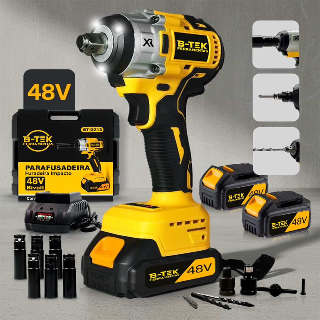 Chave De Impacto Parafusadeira E Furadeira A Bateria Elétrica 48v 110v/220v Profissional Alto Torque