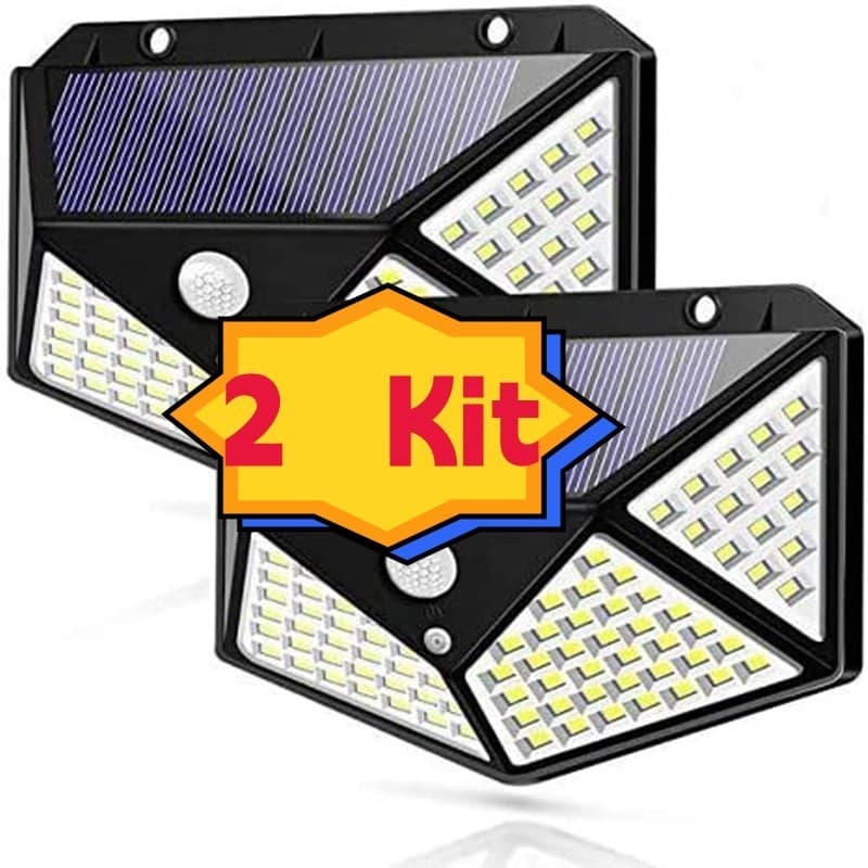 2 Luminária Solar 100 Led Com Sensor Prova D'Água E Refletor Solar Parede Luz Led Luminária Para Jardim Solar