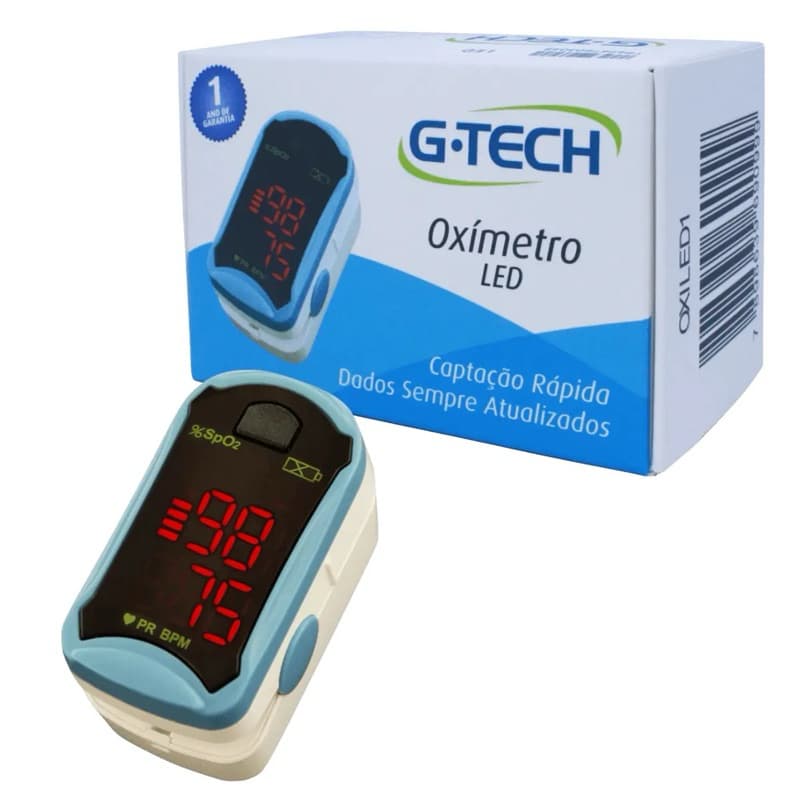 Oxímetro de Pulso Portátil de Dedo G-Tech Oxiled – Display LED (Sem Curva)