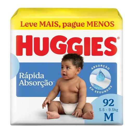 Fralda Pacotão Huggies Tripla Proteção Hiper - Tamanho M - Com 92 Unidades