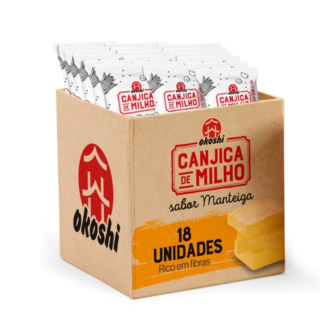 OKOSHI Kit 18 Pipocas de Canjica de Milho Sabor Manteiga - Lanche Fit, Snack Saudável - Sem Glúten, Vegano - 40g