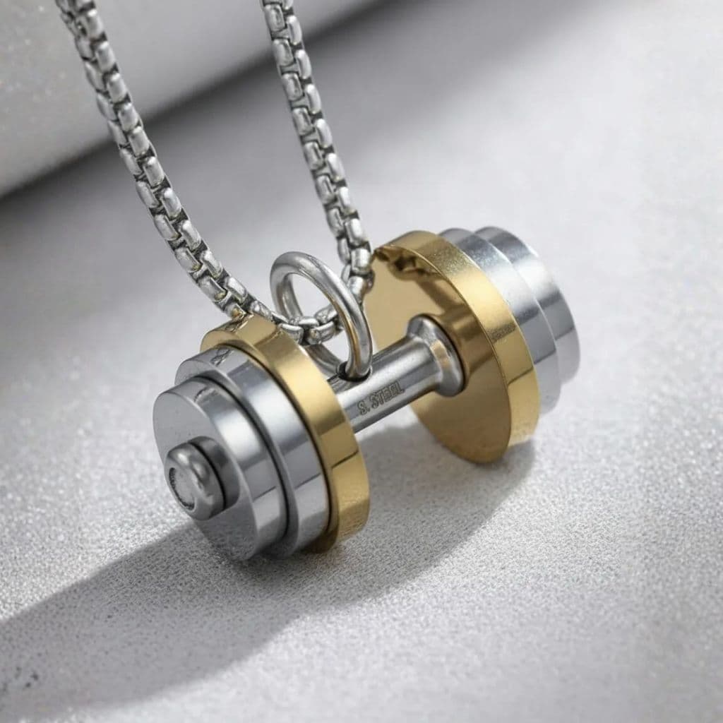 Colar Halter Academia Aço Inox | Cordão Maromba Masculino Pingente Halter | Colar Anilha Musculação
