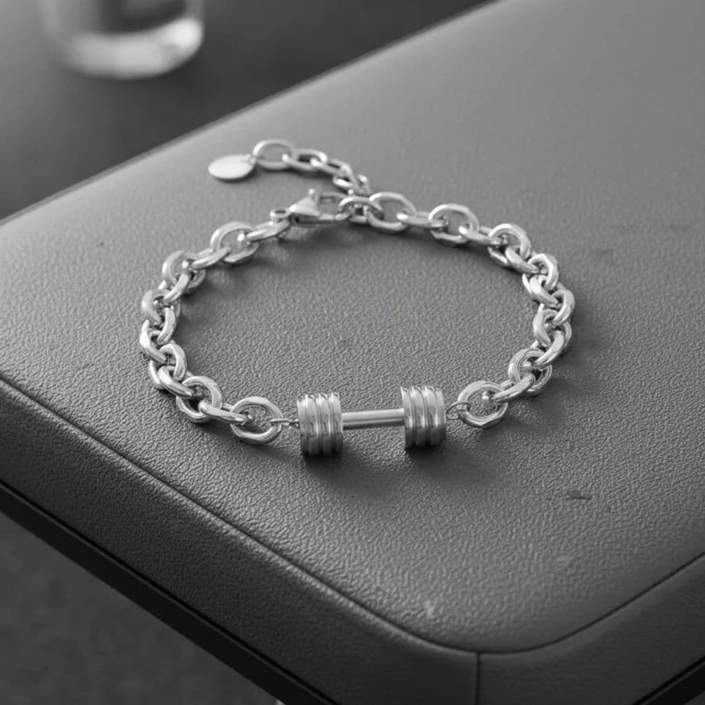 Pulseira Halter Academia Aço Inox | Pulseira Maromba Masculino Pingente Halter | Bracelete Masculino