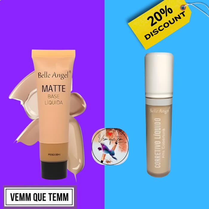 Kit Base Liquida - Belle Angel - Acabamento Matte Aveludado+Corretivo Liquido Alta Cobertura - make