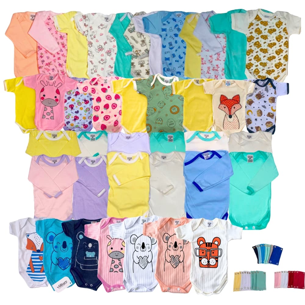 Kit 8 Peças Bodies de Bebê com Extensor Enxoval Prático Sortido