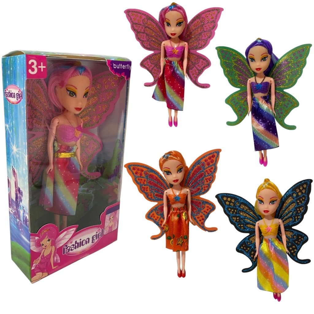 Boneca Fada Articulada Fashion Girl com Asas Brilhantes – 15cm Vestido Colorido Infantil