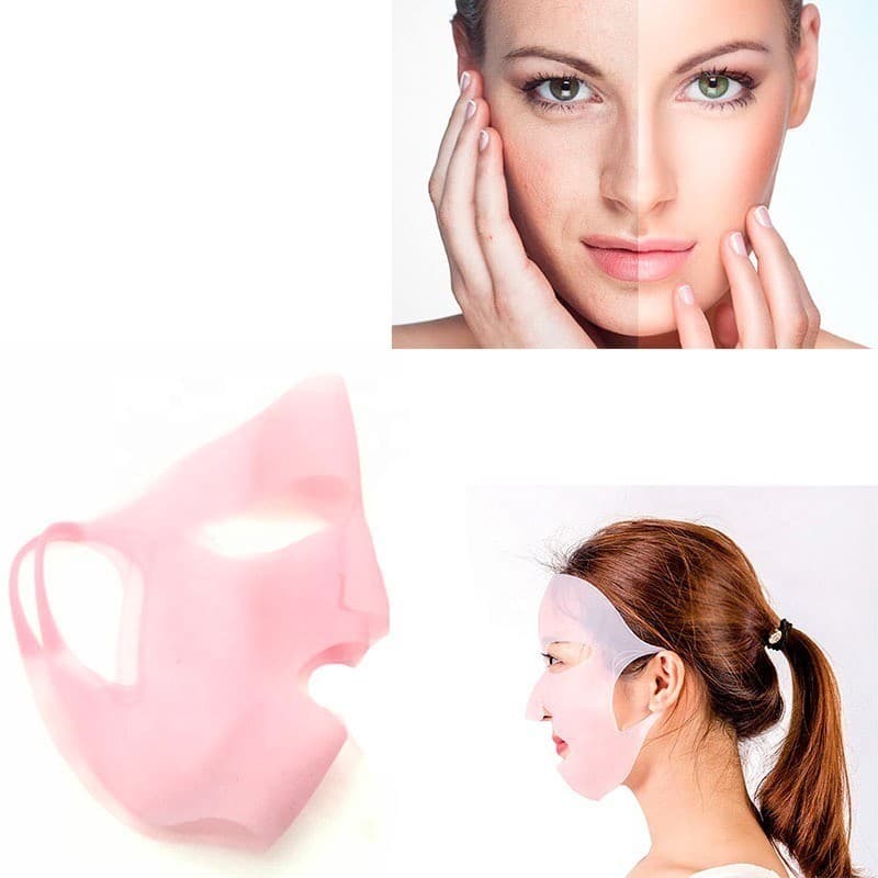 Máscara Facial de Silicone Reutilizável Anti Idade Skincare Beleza Hidratação Rosto Cuidados Faciais Confortável