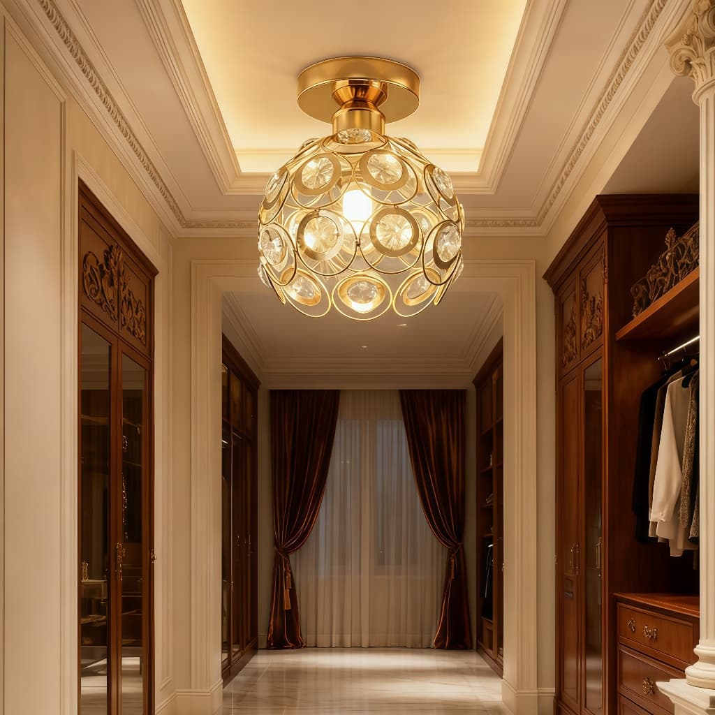 Luminária De Teto Cristal Plafon E27 Ouro Luxuoso Moderna Luz de Corredor Luz de Quarto Bivolt