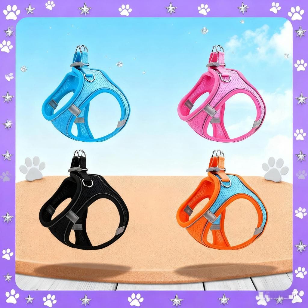 Conjunto Coleira Peitoral Reflexiva + Guia:Conjunto Guia + Colete Malha Náilon, Ideal para Pets Pequenos/Médios