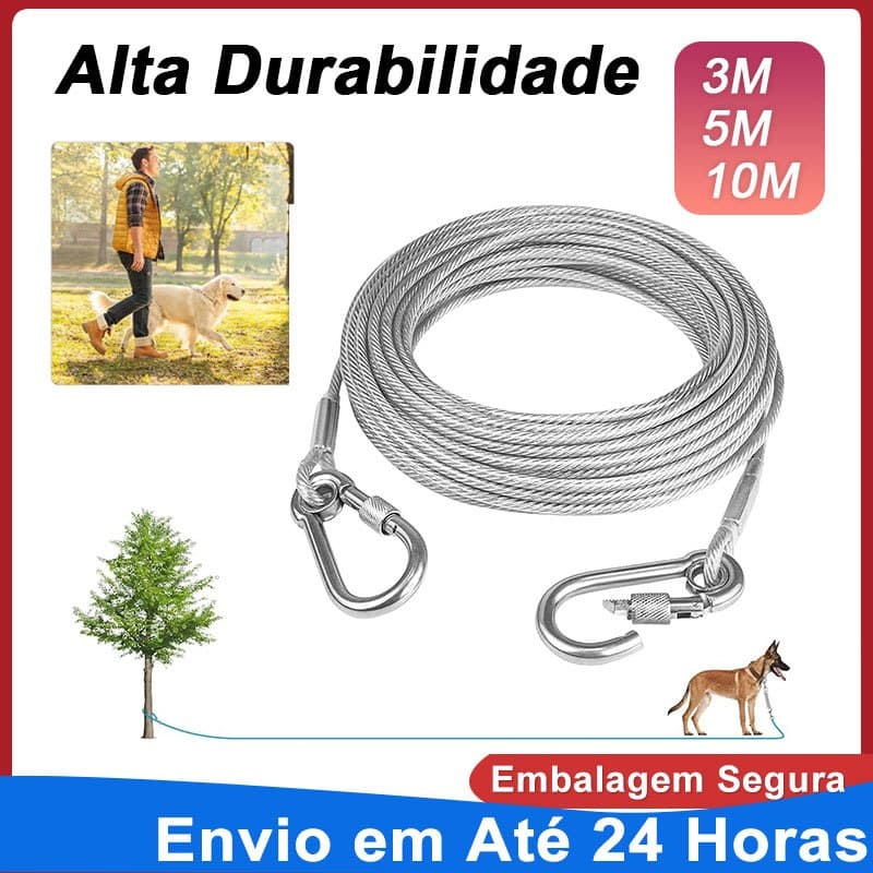 Guia Anti Mordida Para Cachorro Corda  Aço Revestida PVC Resistente 5M Prata Para Treinamento Passeio