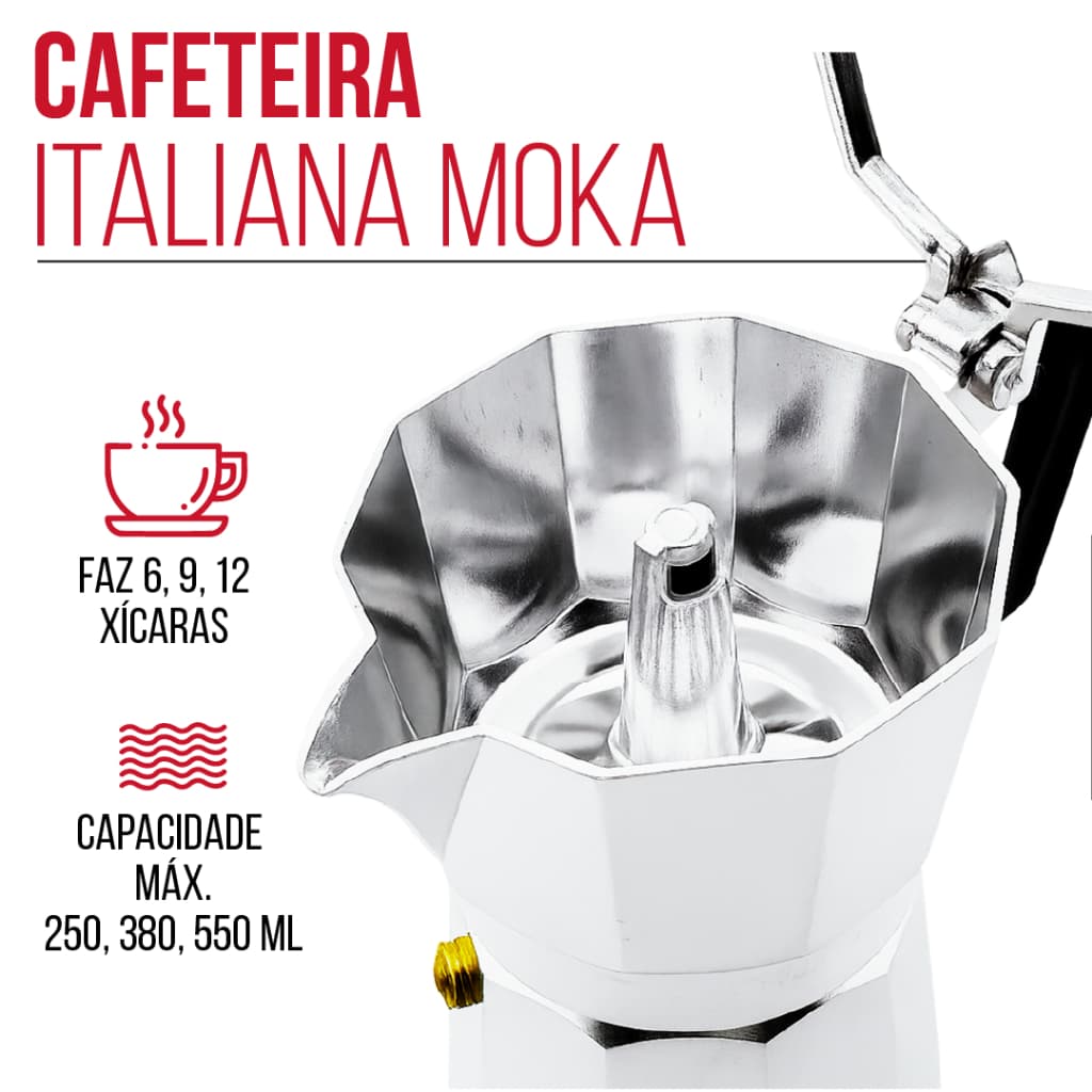 Cafeteira Italiana Moka Alumínio Café Expresso Espresso 6 9 12 Xícaras Fogão Gás Elétrico Tradicional