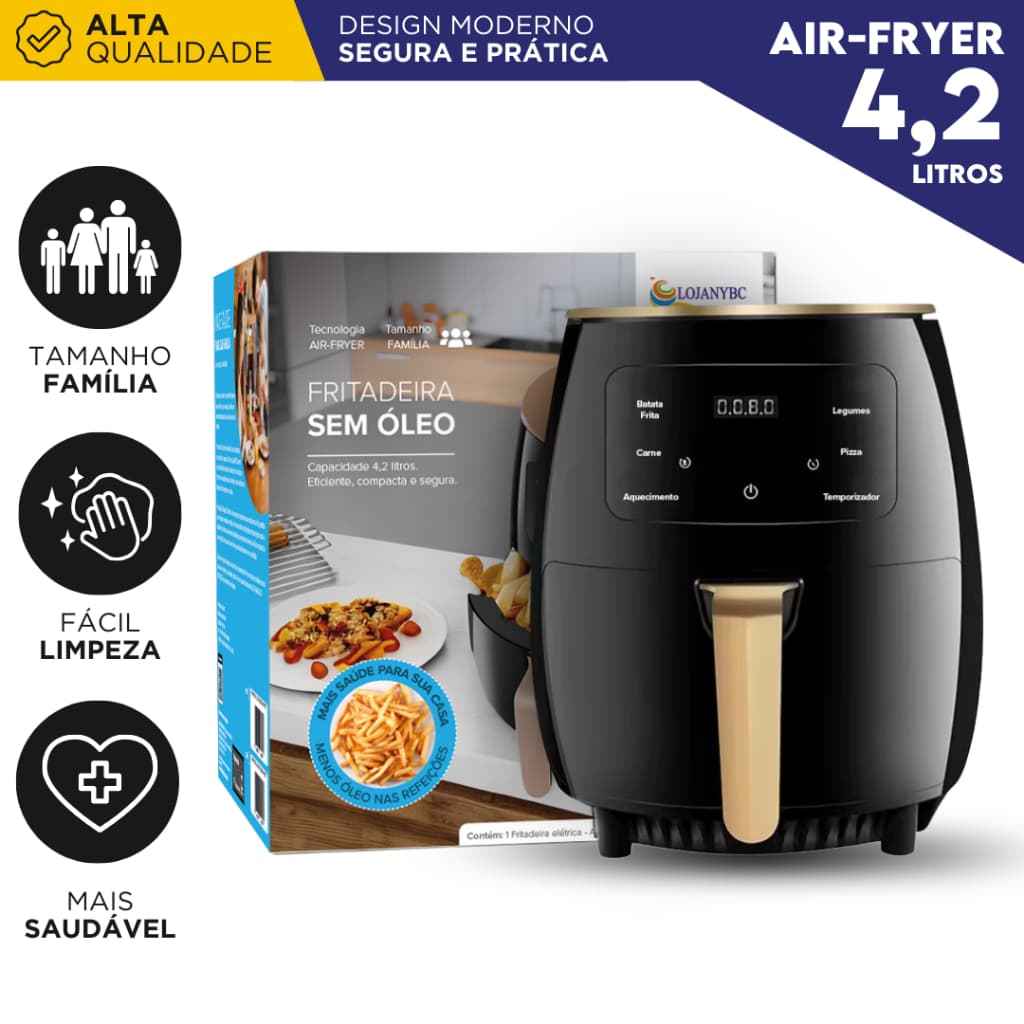 Air Fryer 4,2 Litros 1500W 127v Digital Sem Óleo Timer Antiaderente Fácil Limpeza - NYBC