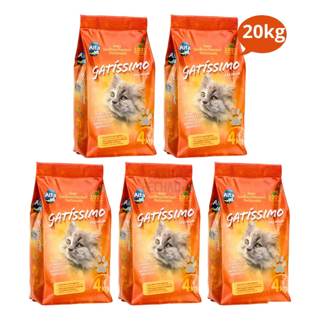 Kit 5 Areias Sanitária Higiênica Natural Gato Gatissimo 4kg Cada