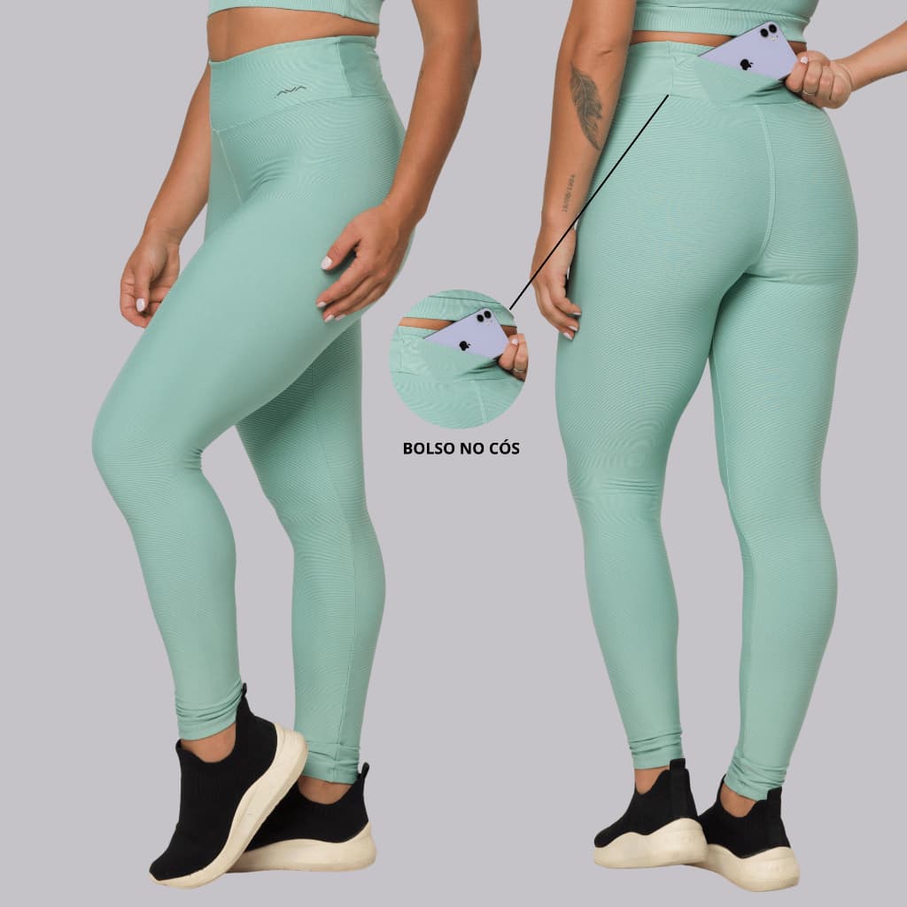 Calça Legging Feminina Academia Suplex Poliamida Tecido Canelado Bolso no Cós AVA Fitness