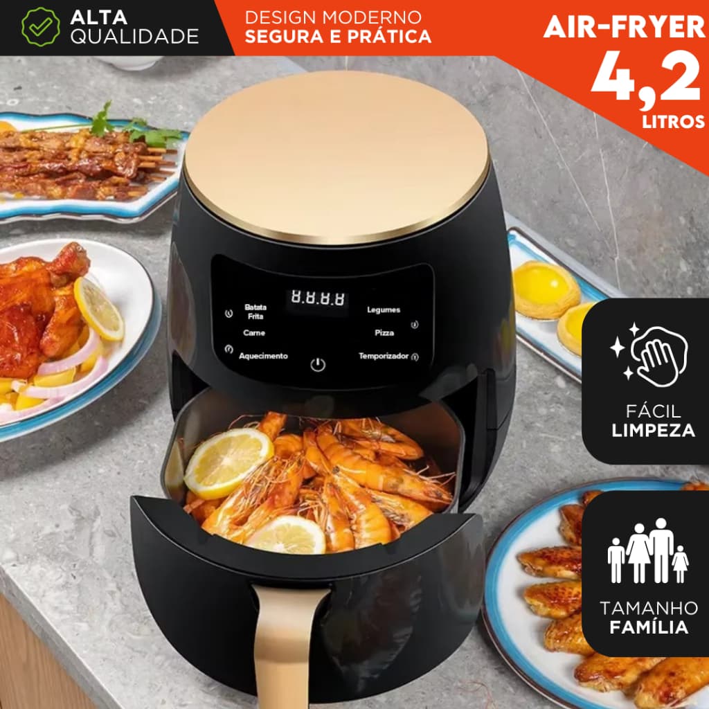 Air Fryer 4,2 Litros 1500W 127v Digital Sem Óleo Timer Antiaderente Fácil Limpeza - SHEFA