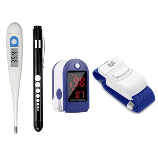 Kit Termômetro Clínico + Oxímetro Dedo + Lanterna Clínica + Garrote | Enfermagem Saúde Fisioterapia