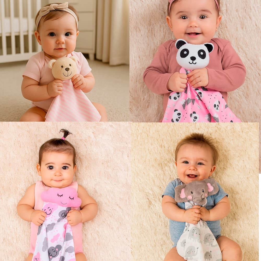 Kit de 4 Naninha Paninho de Boca para Bebe para Menina ou Menino Enxoval de Bebe Roupa de Bebe