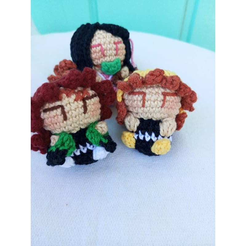 Kit Amigurumi Demon Slayer Feito à Mão Crochê Artesanal 3 Personagens Colecionável