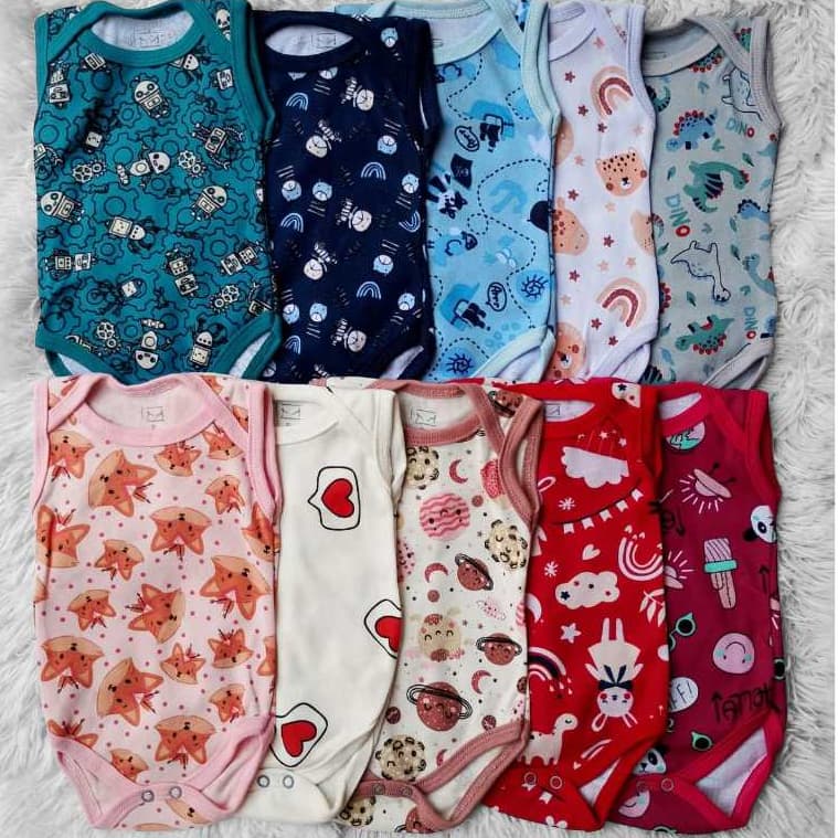 NOVO Kit Até 5 Lindos Bodys regata de bebe, roupas de bebe infantil 100% algodão menina menino