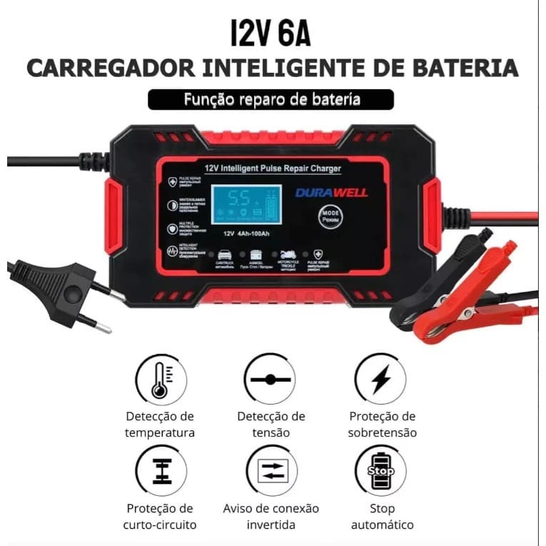 Carregador de bateria digital inteligente de dupla tensão de 12V, adequado para carros, picapes, etc., universal