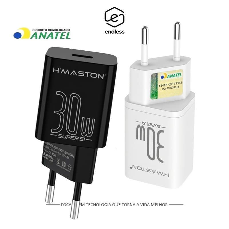 Carregador TURBO PD 30W QC 3.0 TIPO C Rápida Fonte Tomada Celular