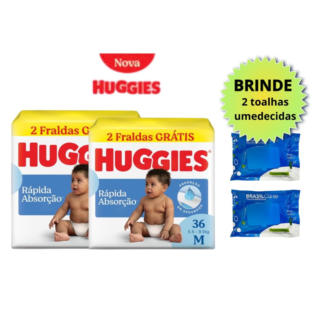 Combo 2 Huggies + Brinde -  P (38 unid.)M (36 unid.) G (30 unid.) XG (28 unid.) XXG(26 unid.)