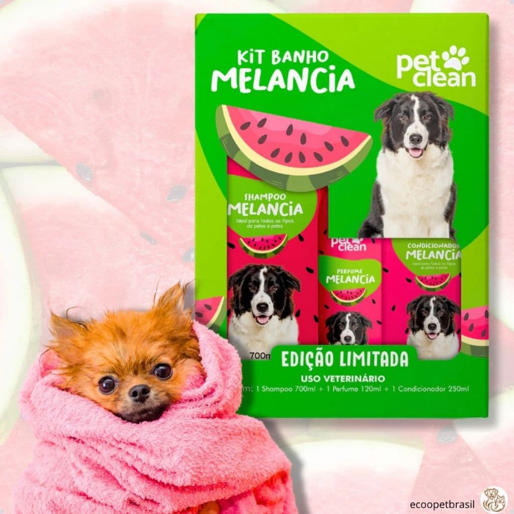 KIT Banho Especial Melancia Pet Clean - Shampoo, Condicionador e Perfume para Cachorro Cães e Gatos