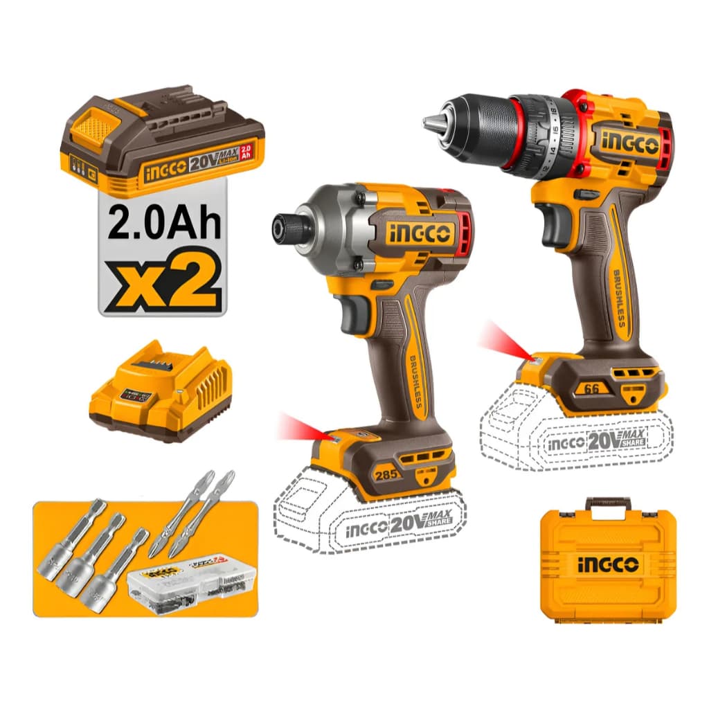 Kit 2 Parafusadeira Furadeira Impacto 20V + 2x Baterias 1/4 Brushless - Ingco Brasil