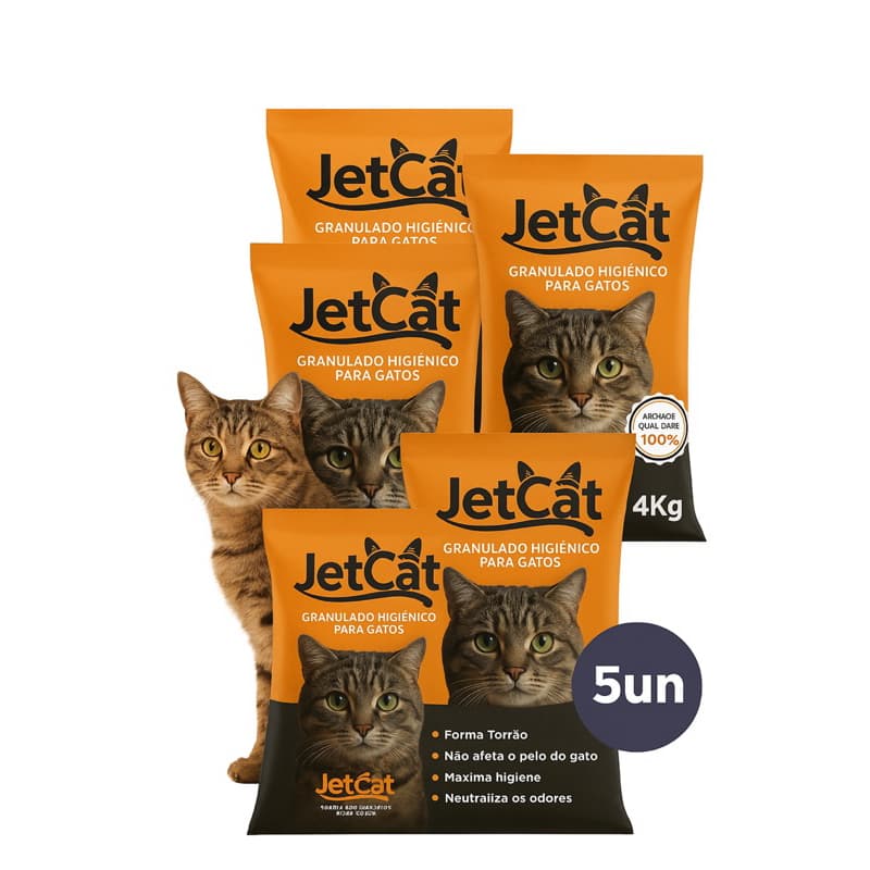 Areia Higiênica JetCat Granulado Fardo 5x4kg – Ultra Absorção e Conforto para Seu Gato