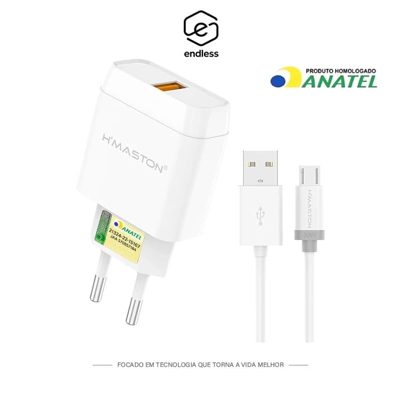 Carregador Turbo 30W com Cabo V8 Lightning Tipo-C Para Carregador mais rápido