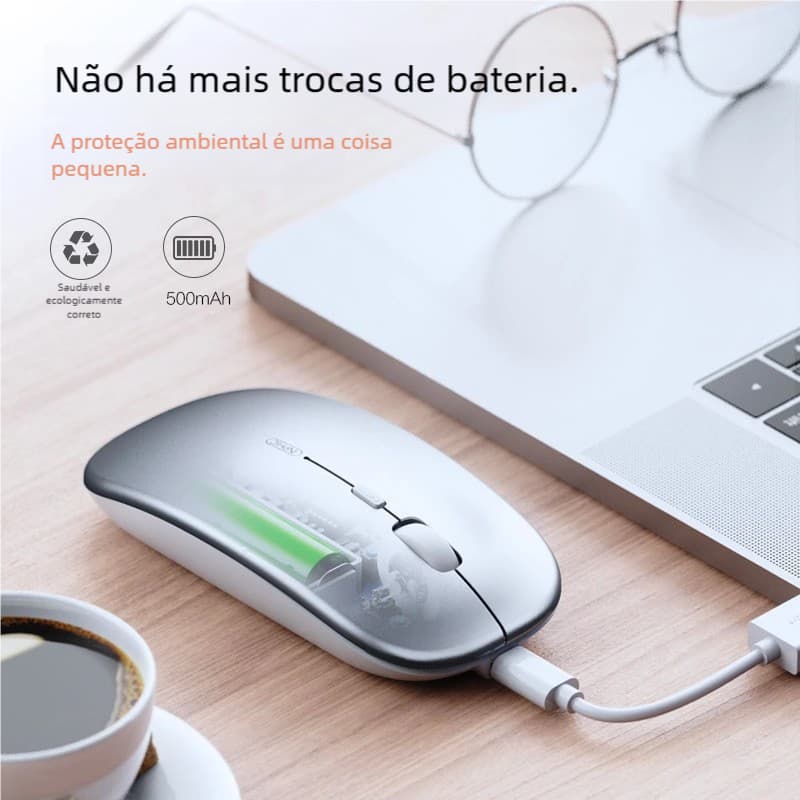 Mouse Sem Fio Wireless Com Bateria Interna Recarregavel  Led RGB Home Office