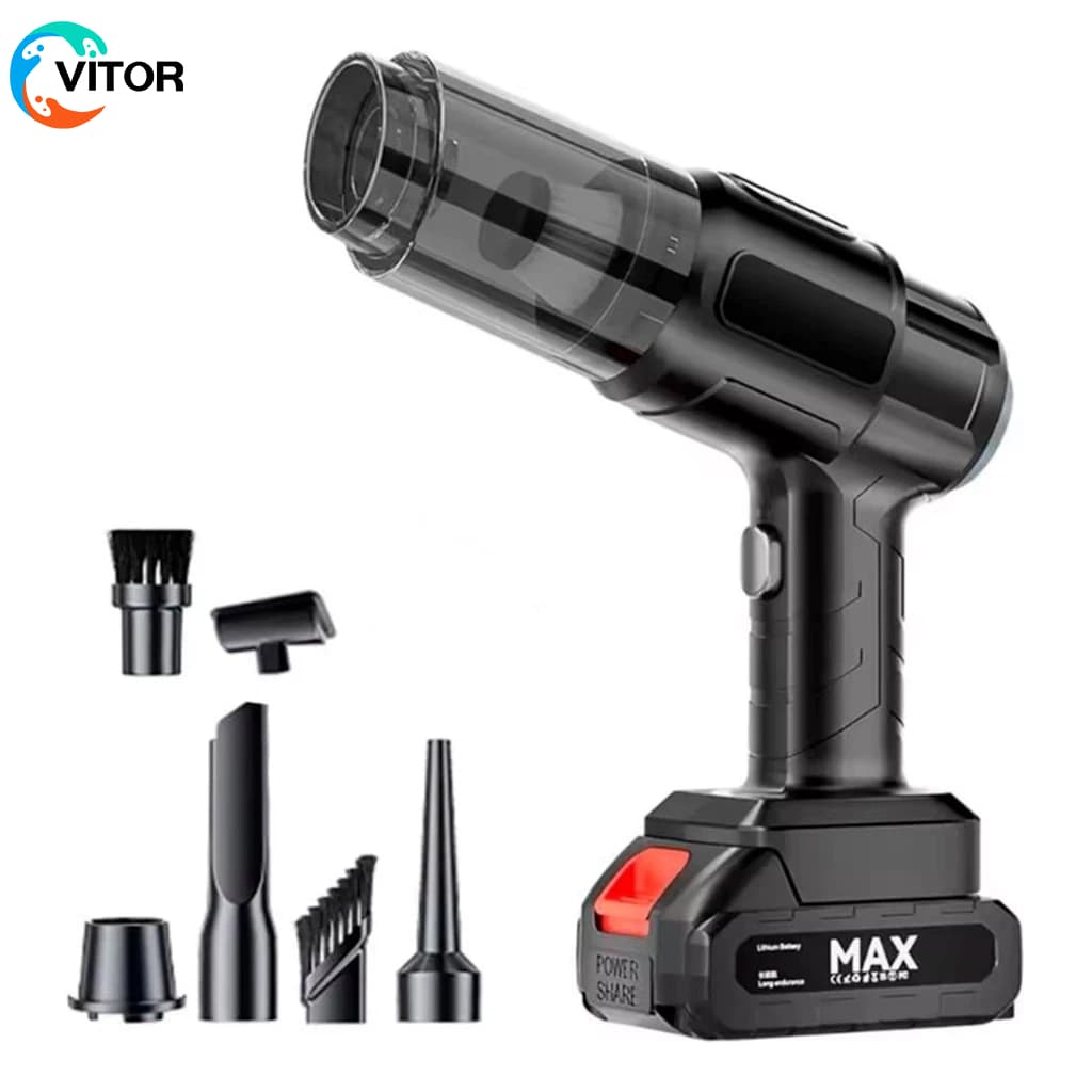 Aspirador de Pó e Soprador Portátil Sem Fio 48V com Bateria Recarregável e 6 Bocais VITOR