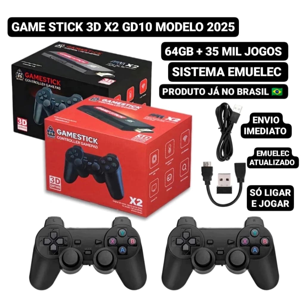 Game Stick X2 64GB até 35.000 Jogos 2 Controles Video-game Retro