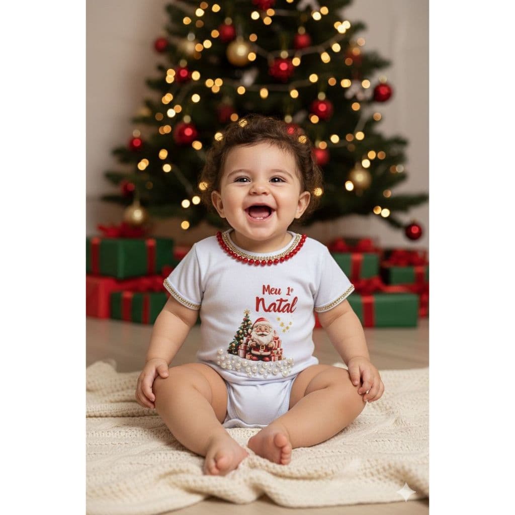 Body bebê Natal menina 1° Natal Papai Noel tapa fralda calcinha bunda rica saia tule tutu