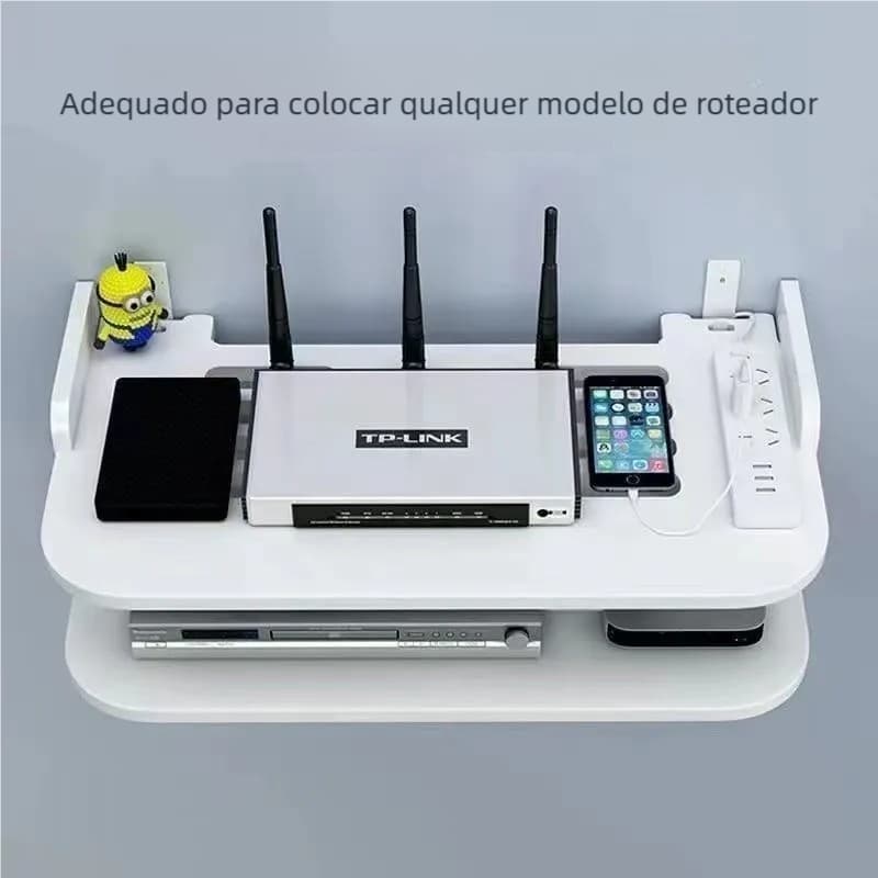 Prateleira MDF Fixada na Parede – Suporte Invisível para Roteador, Modem, TV e Video Game!