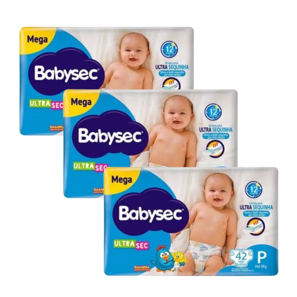 Kit com 3 Fraldas Babysec Galinha Pintadinha Ultrasec P 42 Unids Sem Gênero