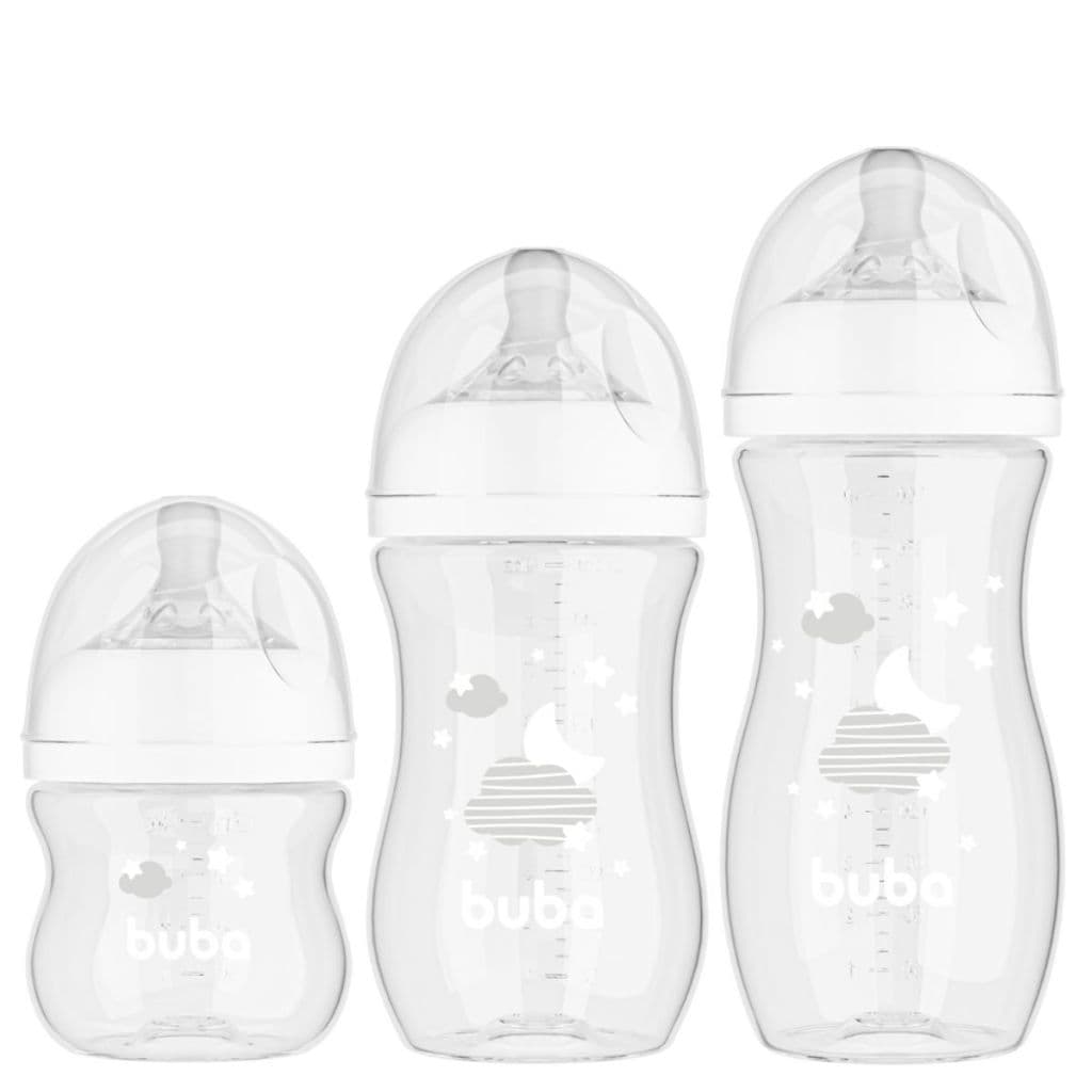 Kit com 3 Mamadeiras Easy Flow Nuvem 3 Tamanhos Válvulas Evitam Gases Bebê Buba