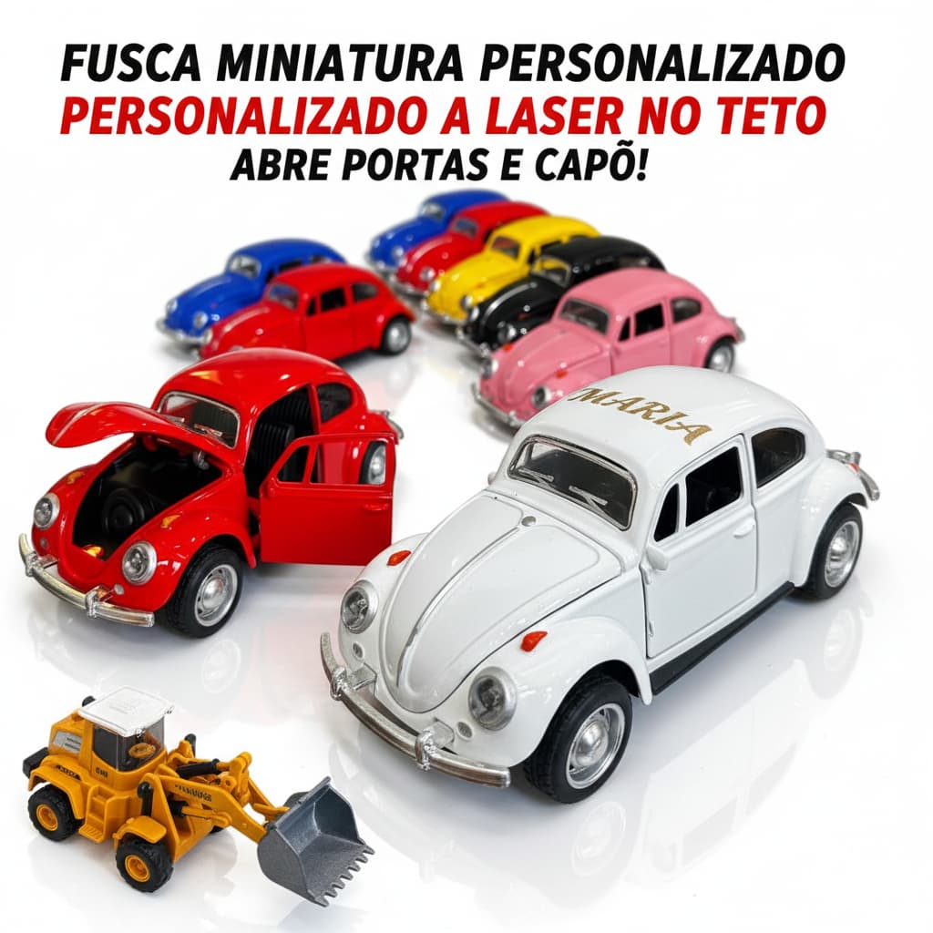 Miniatura Fusca PERSONALIZADO a laser Fusquinha Abre Porta Capô Carrinho Ferro Fricção Colecionador