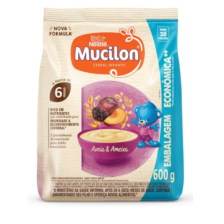 Cereal Infantil Mucilon Aveia e Ameixa 600g | unidade ou kit | nutrição completa e saudável