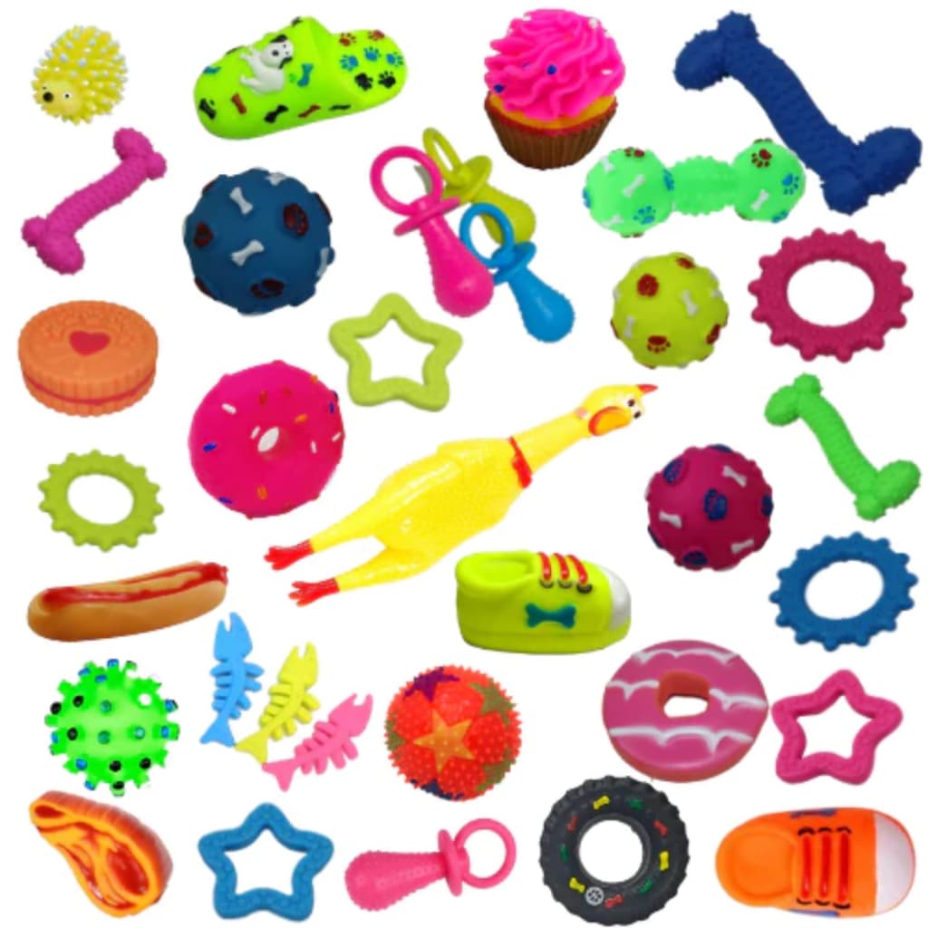 Kit 10/5 Brinquedos Mordedor Cachorro Filhote Anti Estress Pet Galinha Bola Diversos Borracha
